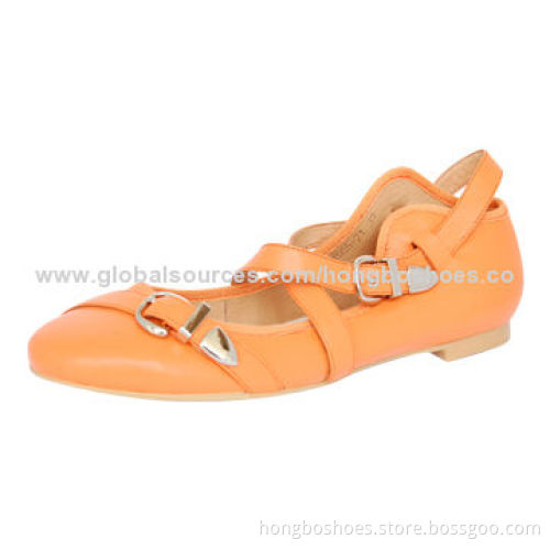 Women's Flat Shoe, Genuine Leather Upper, Round Toe, Comfortable Insole